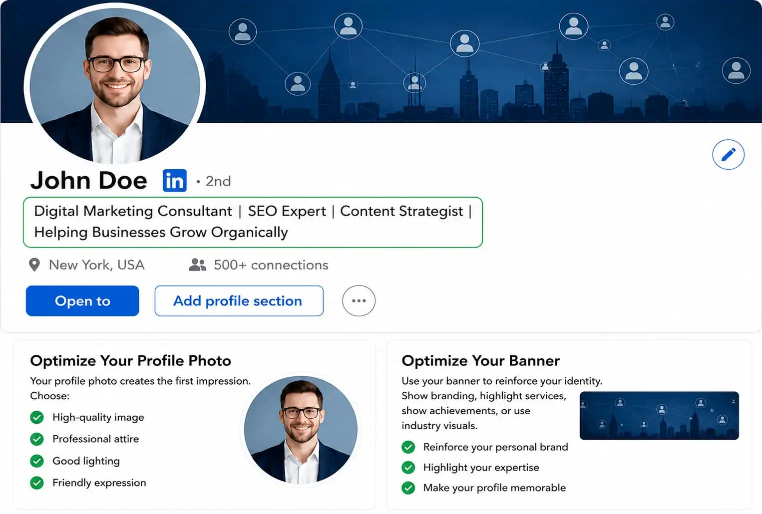 Optimze profile and linkedin banner